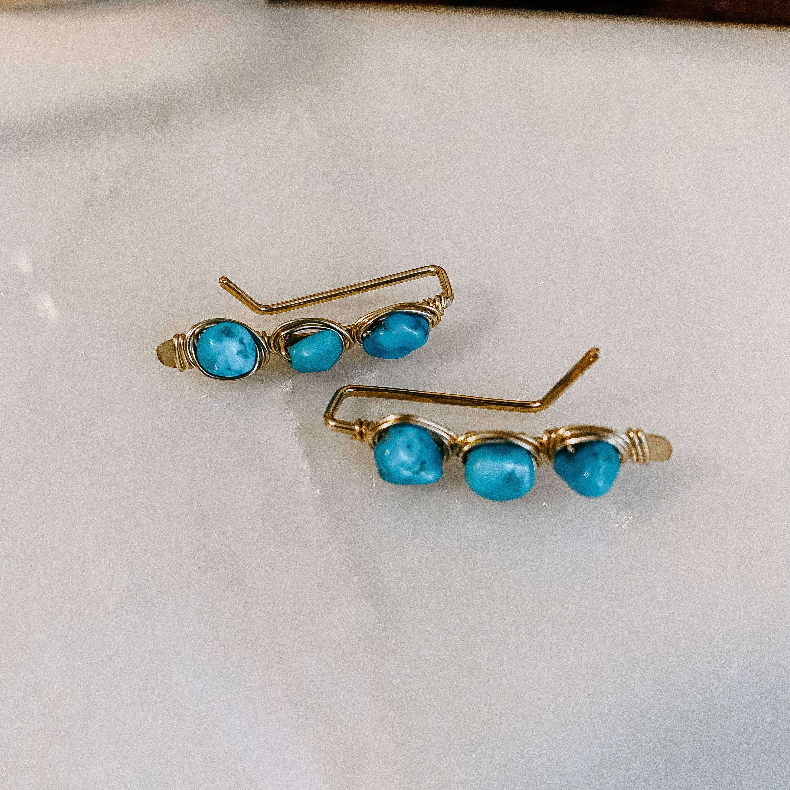 Kingman Turquoise Ear Climbers (Gold or Silver)