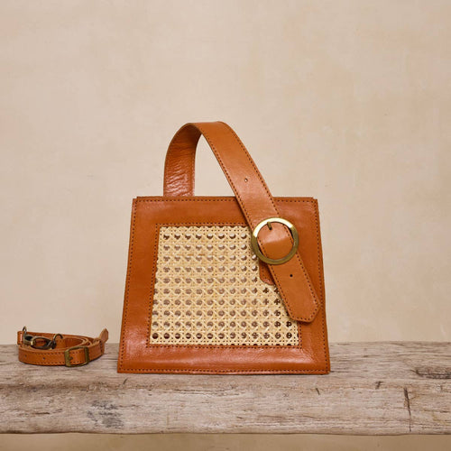 Brown Cane Handbag with Buckle