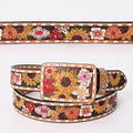 Colorful Handtooled Leather Belt - Wildflower Garden