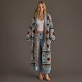 Lt. Blue, Rust, White & Black Western Cardigan