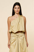One Shoulder Bubble Top & skirt W/Gold Leaf Detail