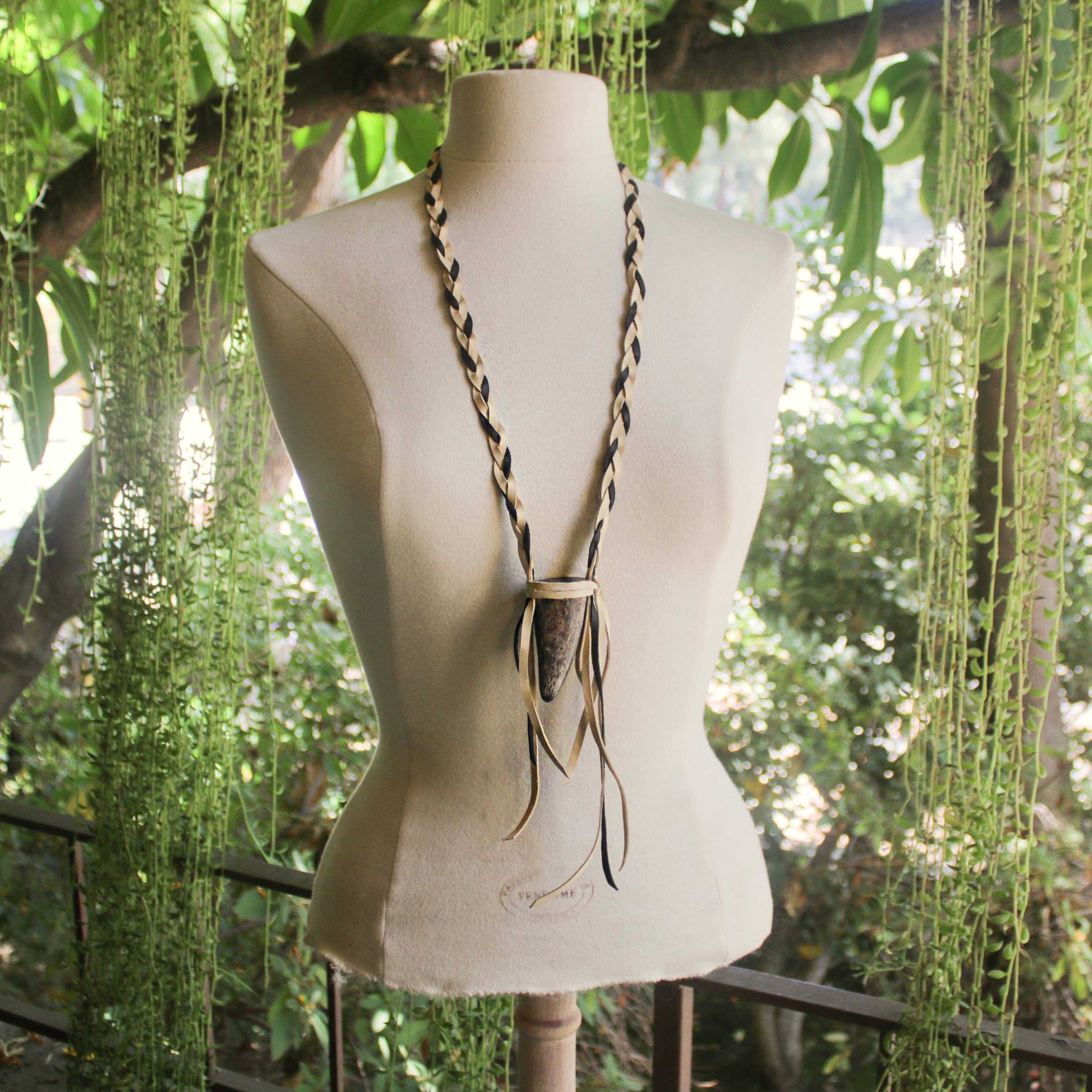 Buffalo Horn Necklace - Cream, Real Horn, Braided Necklace