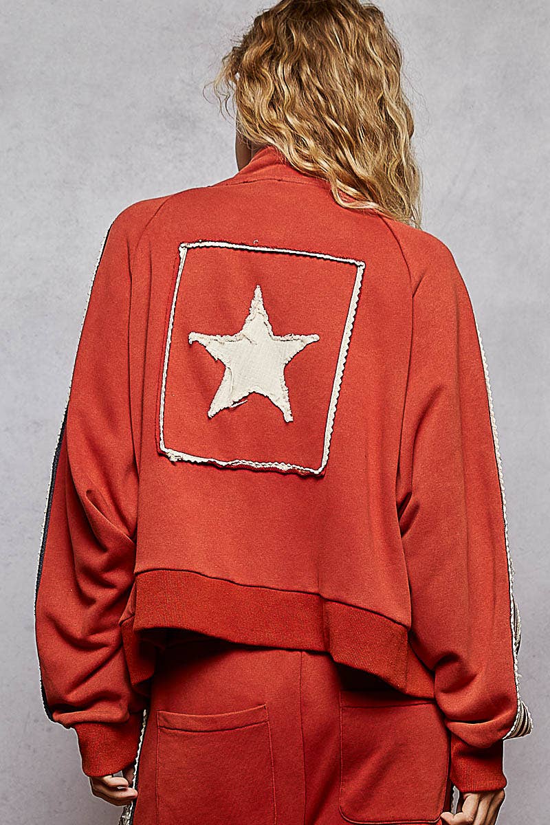 Long sleeve French terry star patch jacket