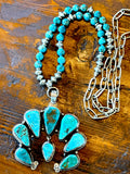 Adjustable Squash Blossom Necklace, Natural Blue Turquoise