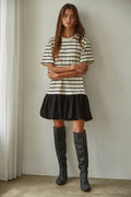 Knit Striped Crew Short Sleeve Mini Bubble Dress