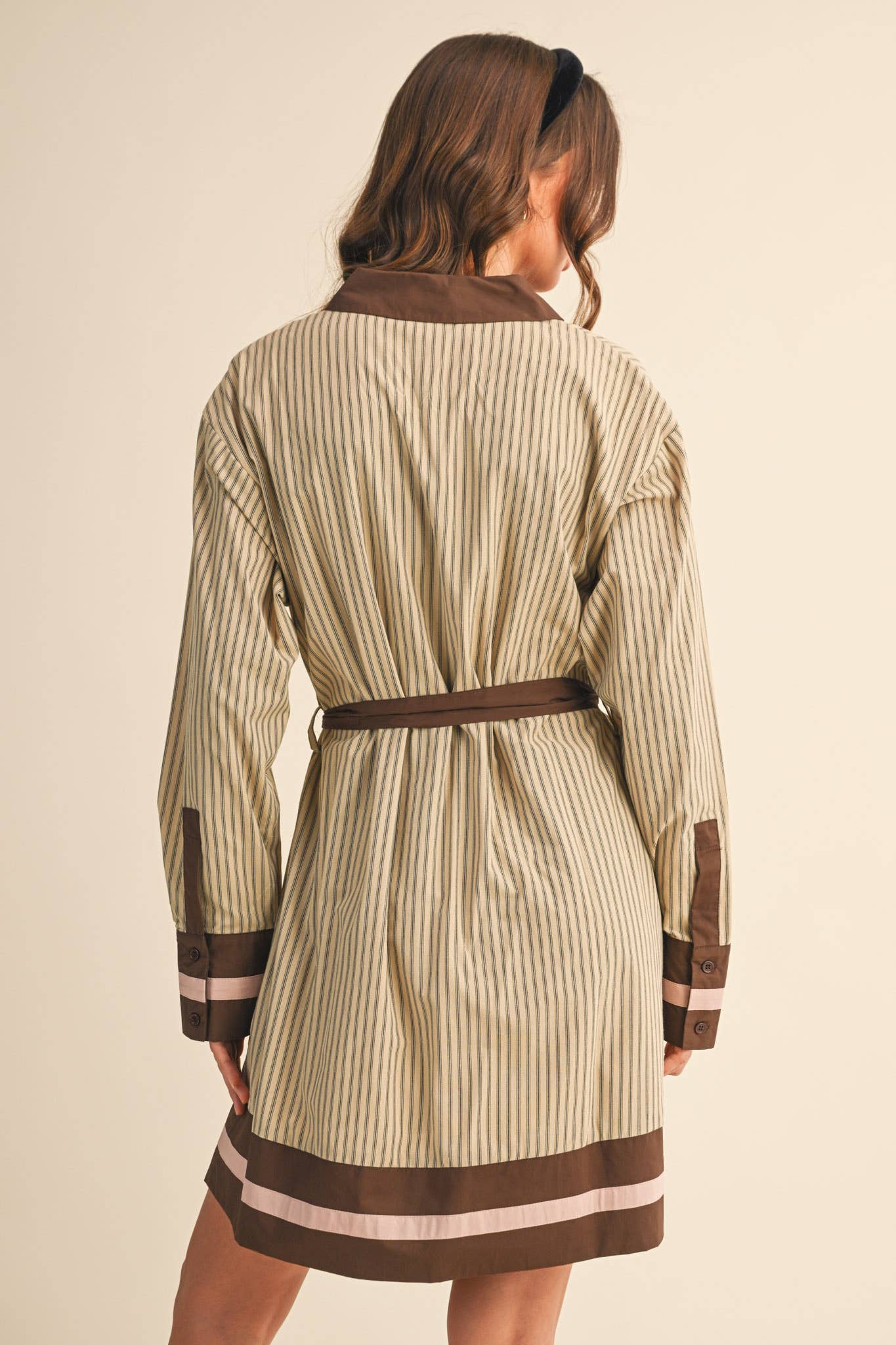 STRIPED BUTTON-DOWN BELTED DRESS