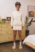 Light textured zip-up jacket w/ bubble skort set