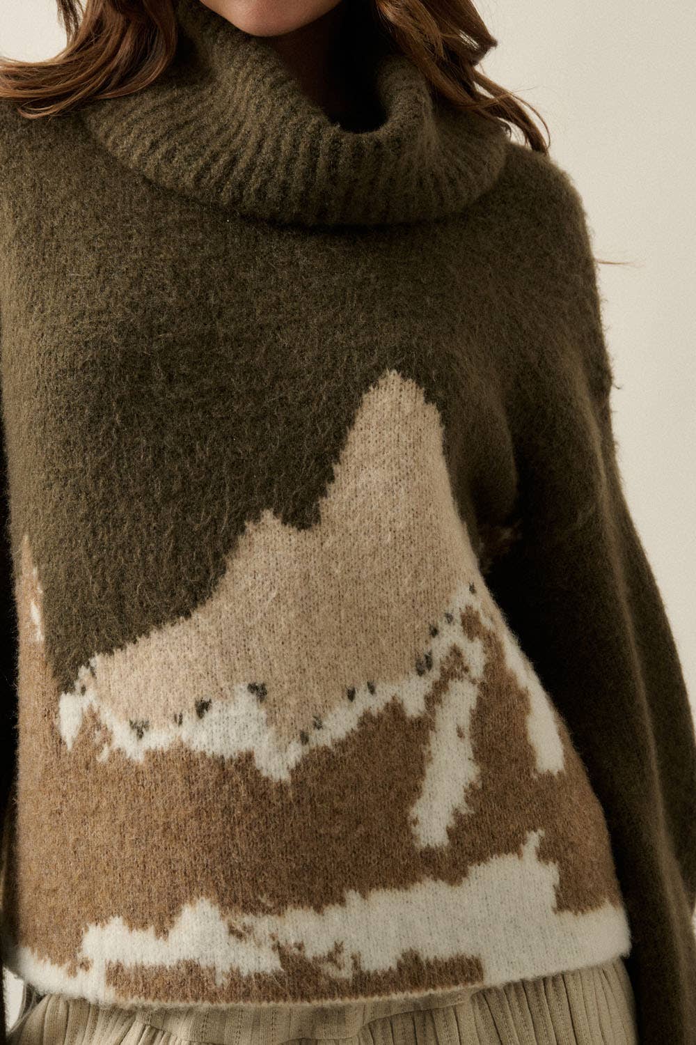 Mountains Fuzzy Jacquard-Knit Turtleneck Sweater