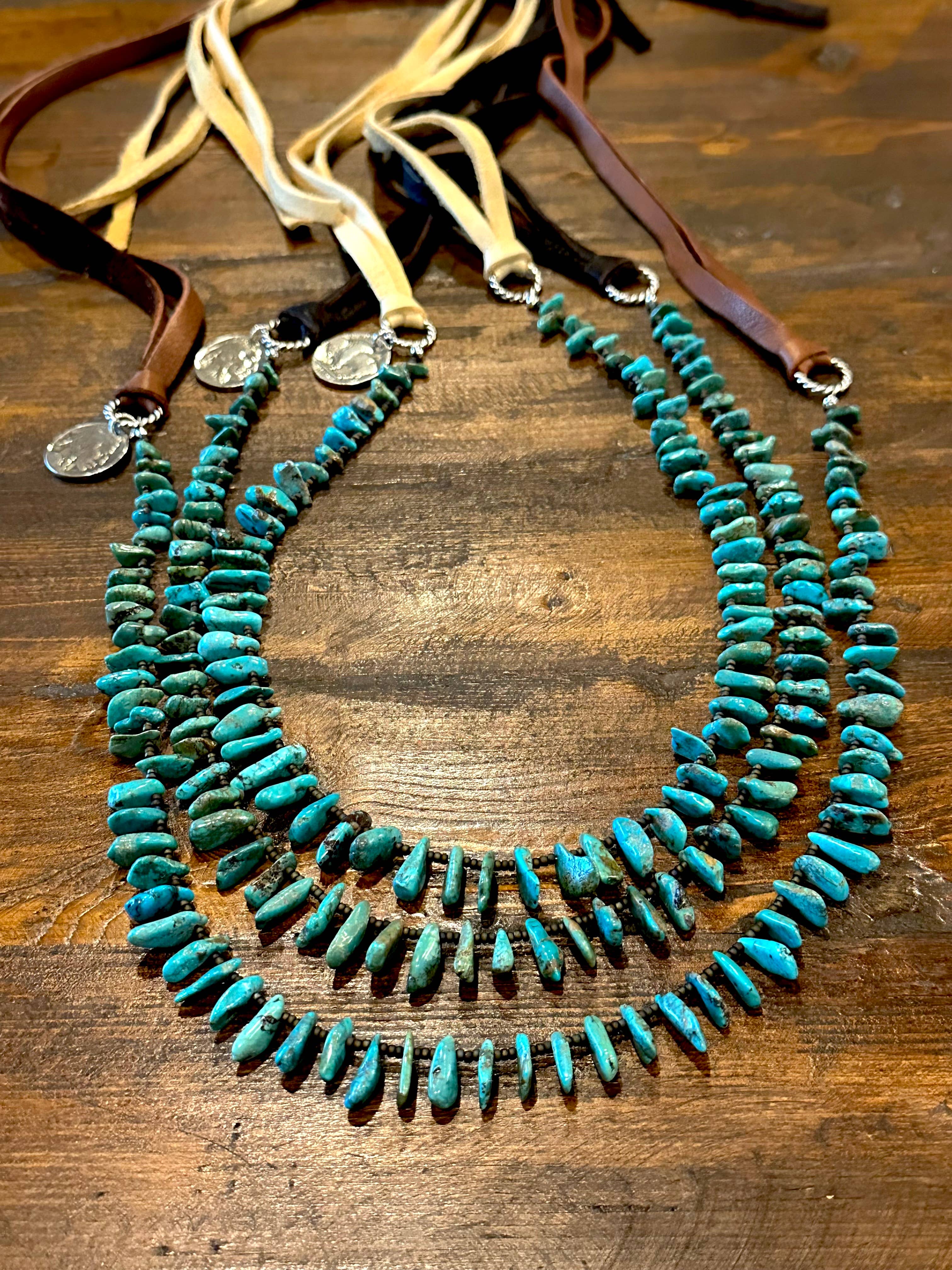 Long layering turquoise chip necklace