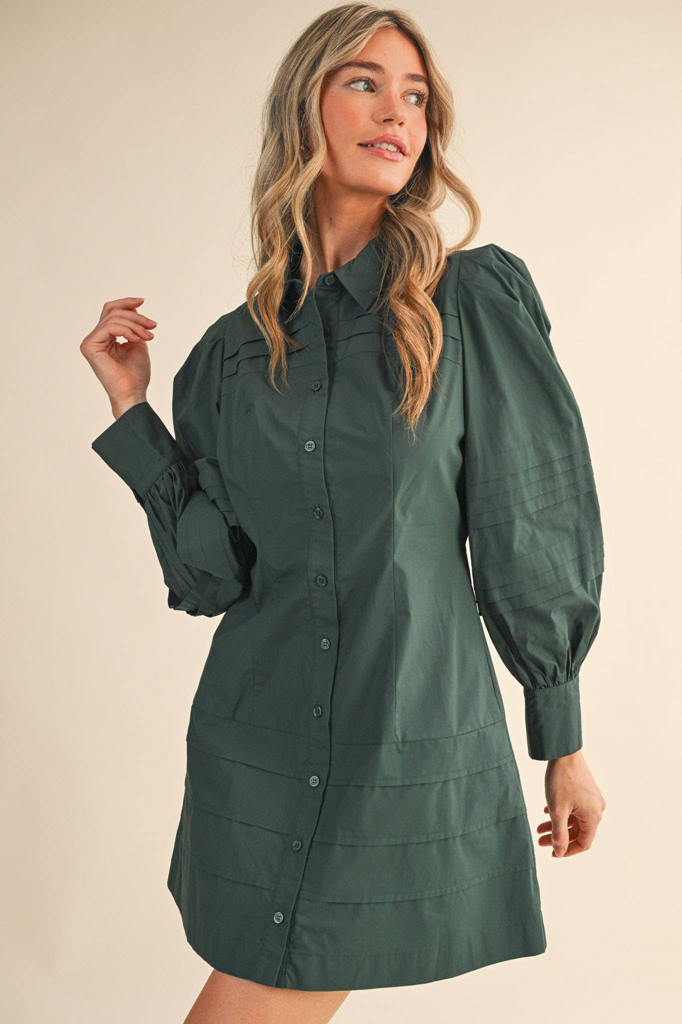 PIN TUCK DETAIL BUTTON-DOWN DRESS