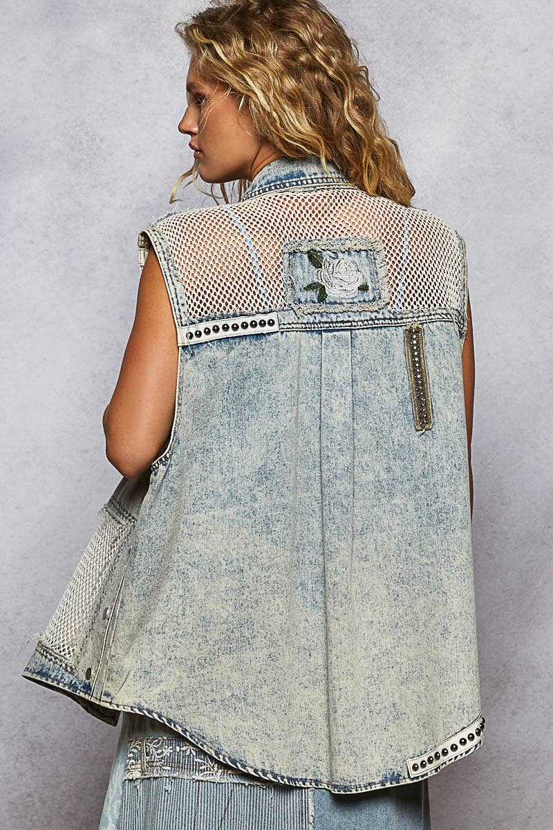 Oversize patchwork denim vest