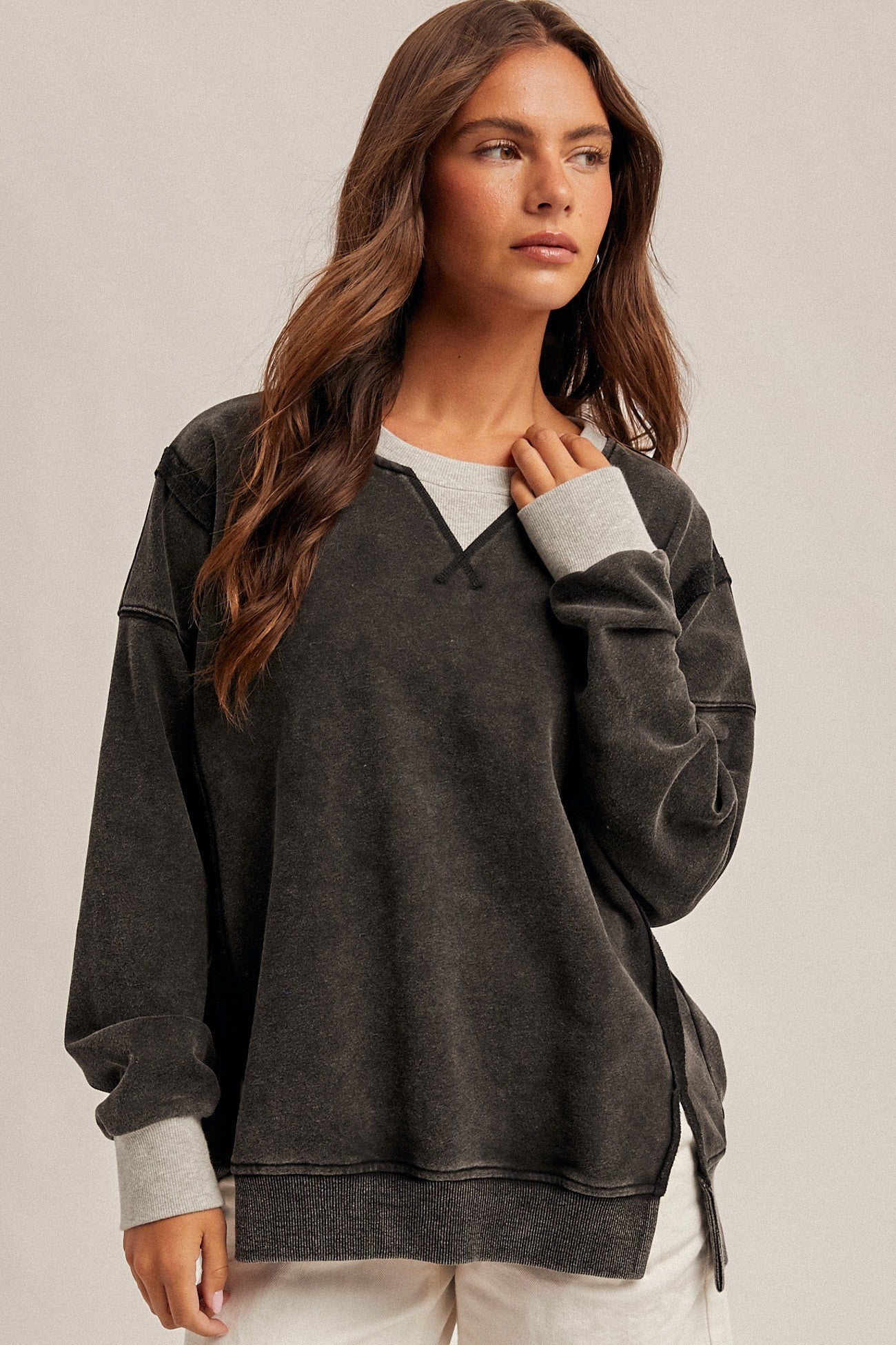 Color Block Snow Wash Oversized Sweatshirt