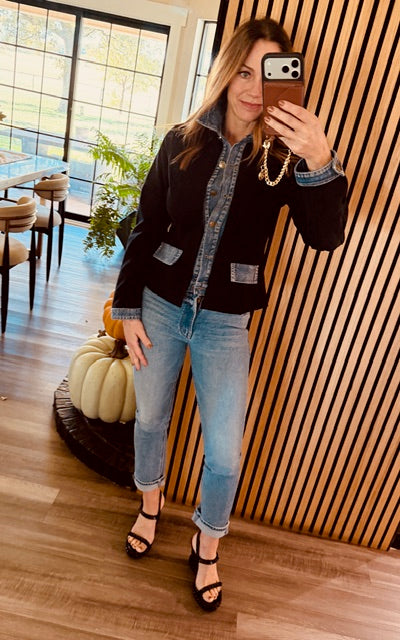 Shop The Look Layered Denim Trim Jacket