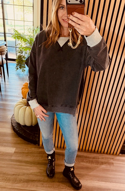 Shop The Look Color Block Washed Oversized Sweatshirt