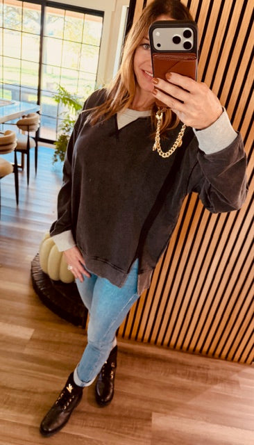 Shop The Look Color Block Washed Oversized Sweatshirt