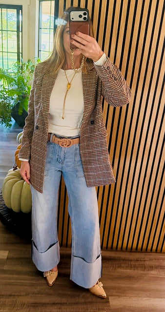 Shop The Look Blazer, Basic T, Jeans and our buckle shoes
