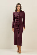 Button Pleated Split Knit Dress