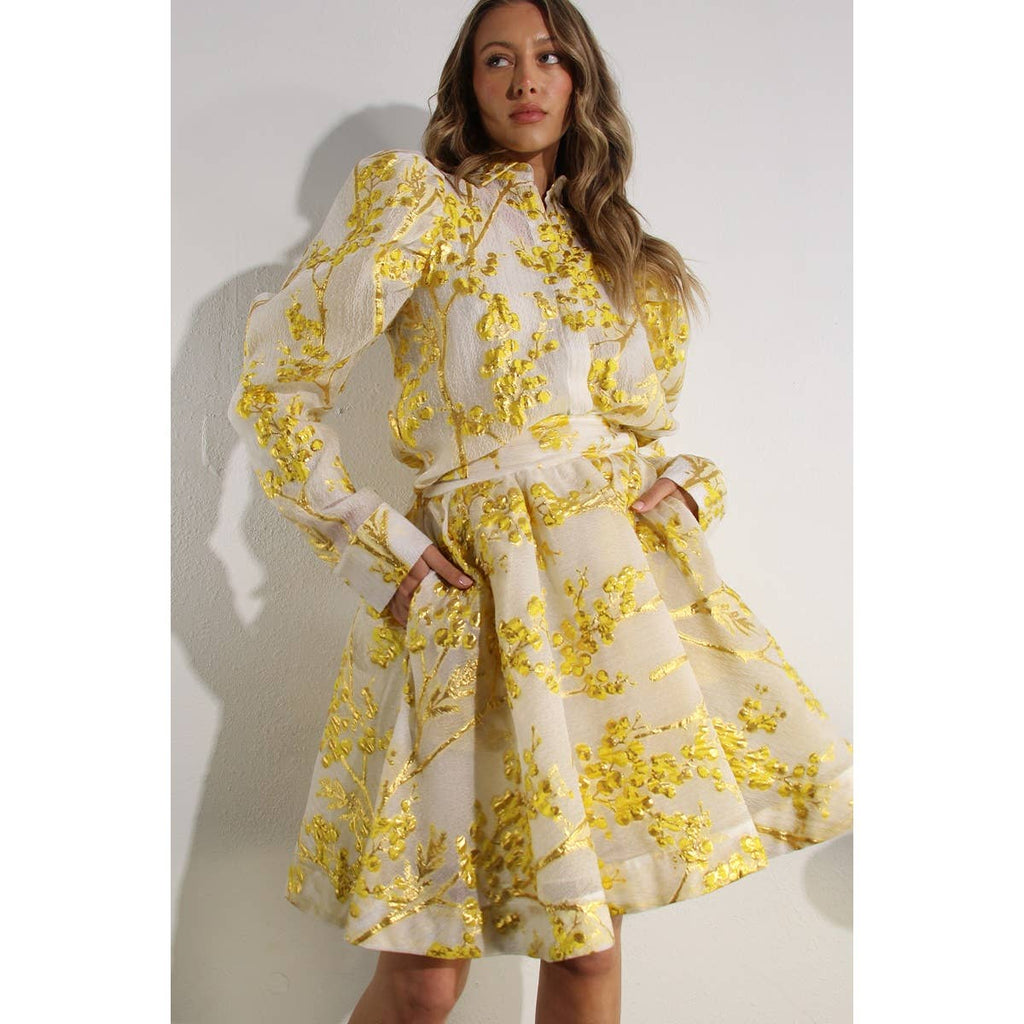 BUTTON DOWN BLOUSE WITH TULLE INNER SKIRT SET