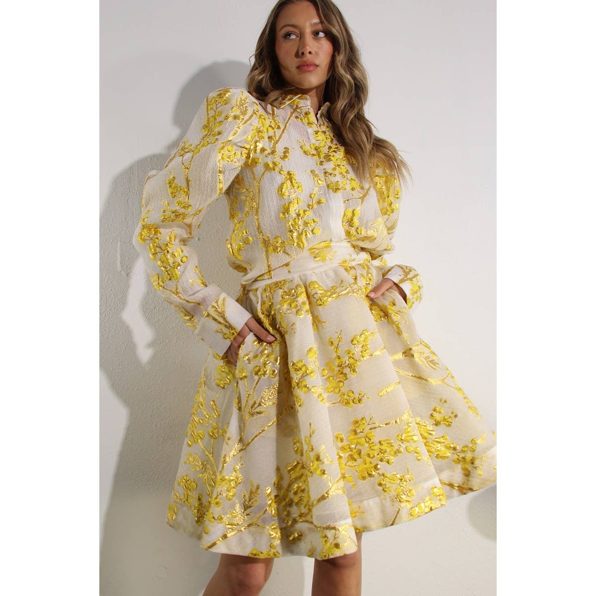 BUTTON DOWN BLOUSE WITH TULLE INNER SKIRT SET