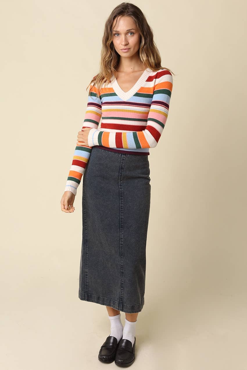 Ruthie Multi Stripe V-Neck Sweater