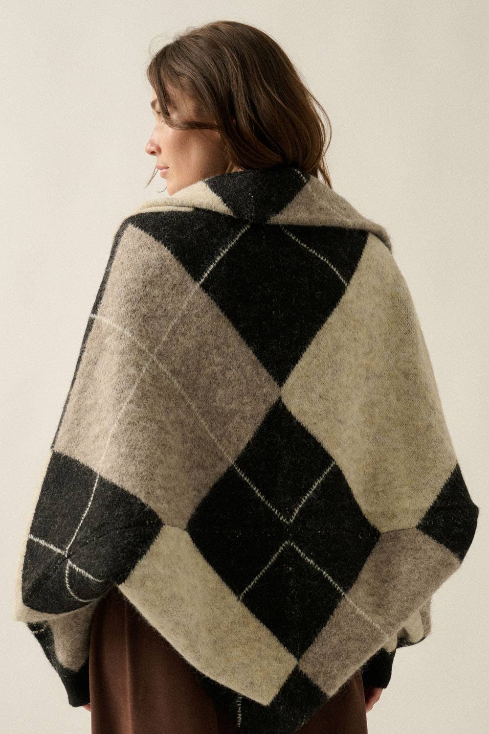 Argyle Jacquard-Knit Shrug Cardigan