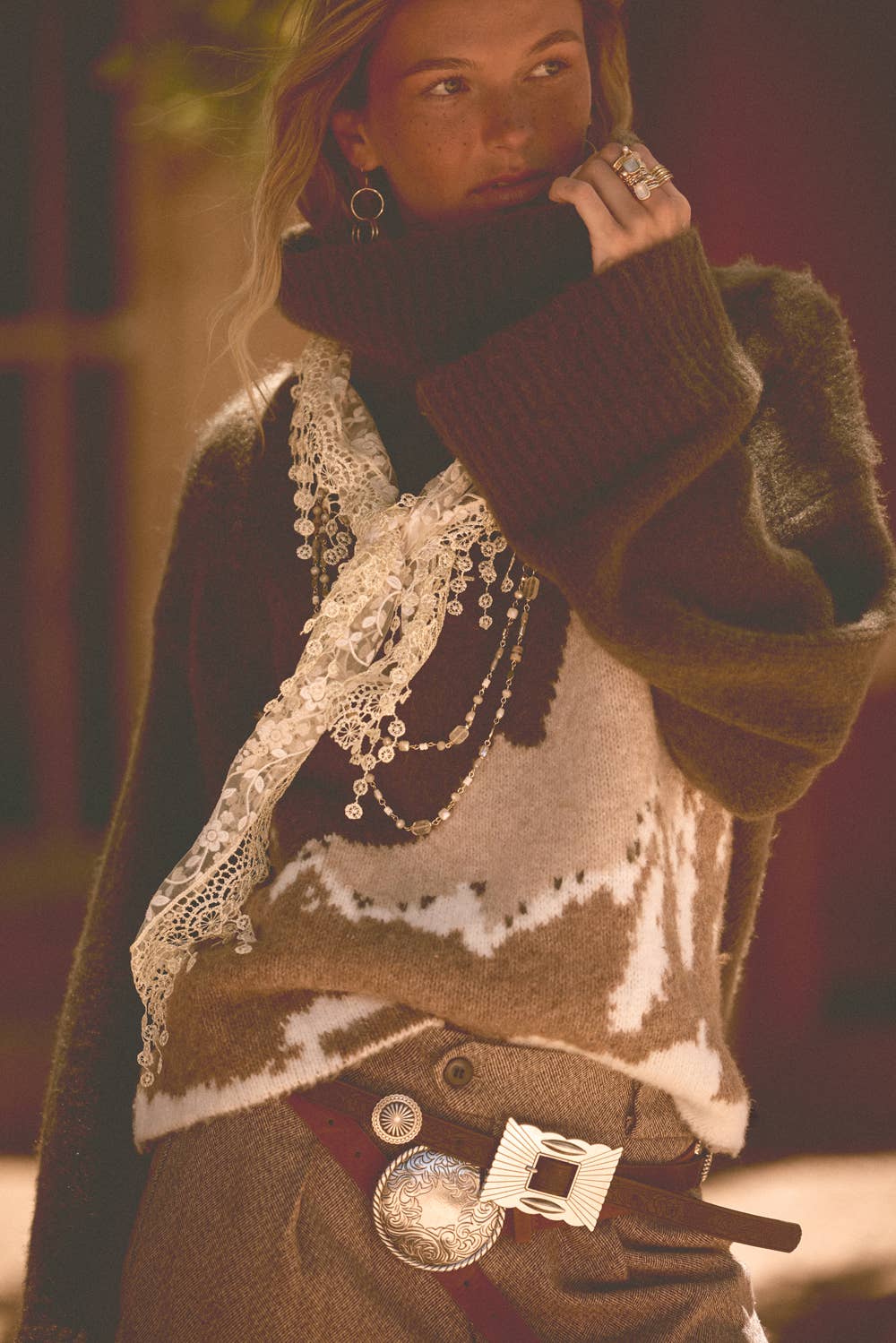 Mountains Fuzzy Jacquard-Knit Turtleneck Sweater