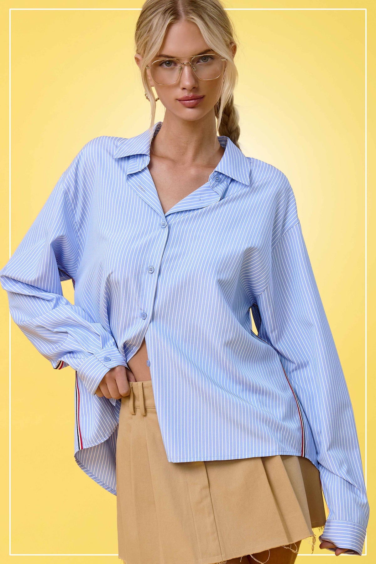 SRT7908-Stripe Button Down Shirt with Nautical Twill Tape