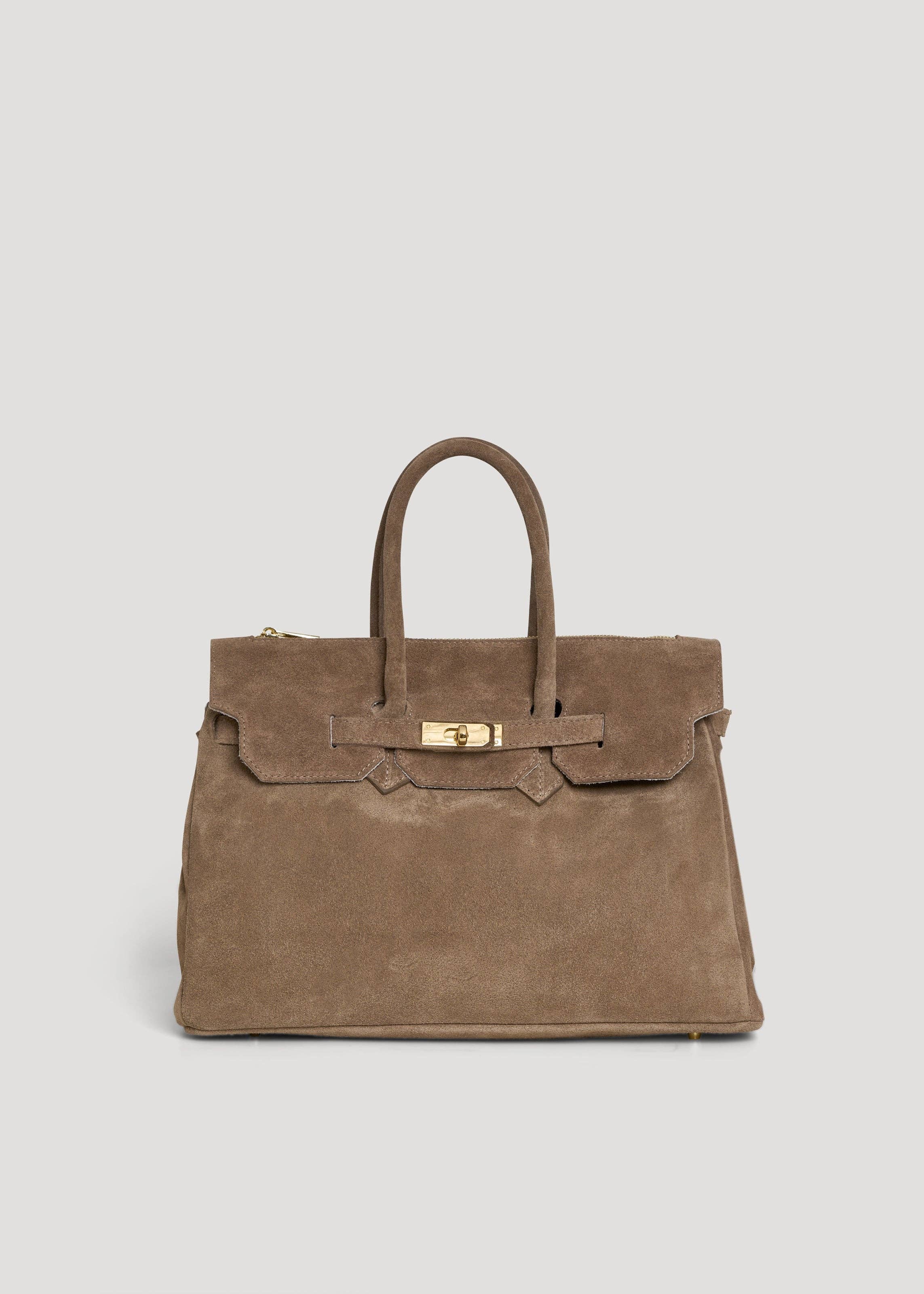 Elizabeth Bag in Taupe Suede and Togo Leather
