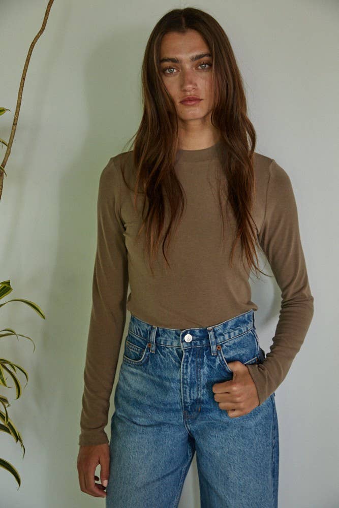 Basic Knit Mock Neck Long Sleeve Pullover Top
