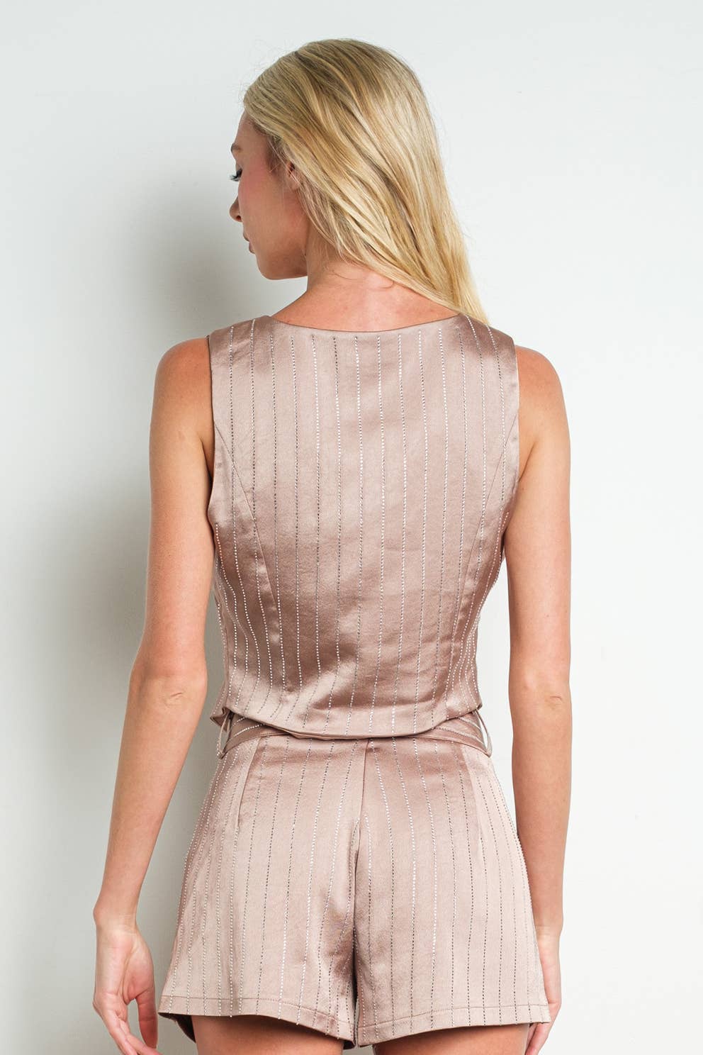 Rhinestone Embellished Satin Vest