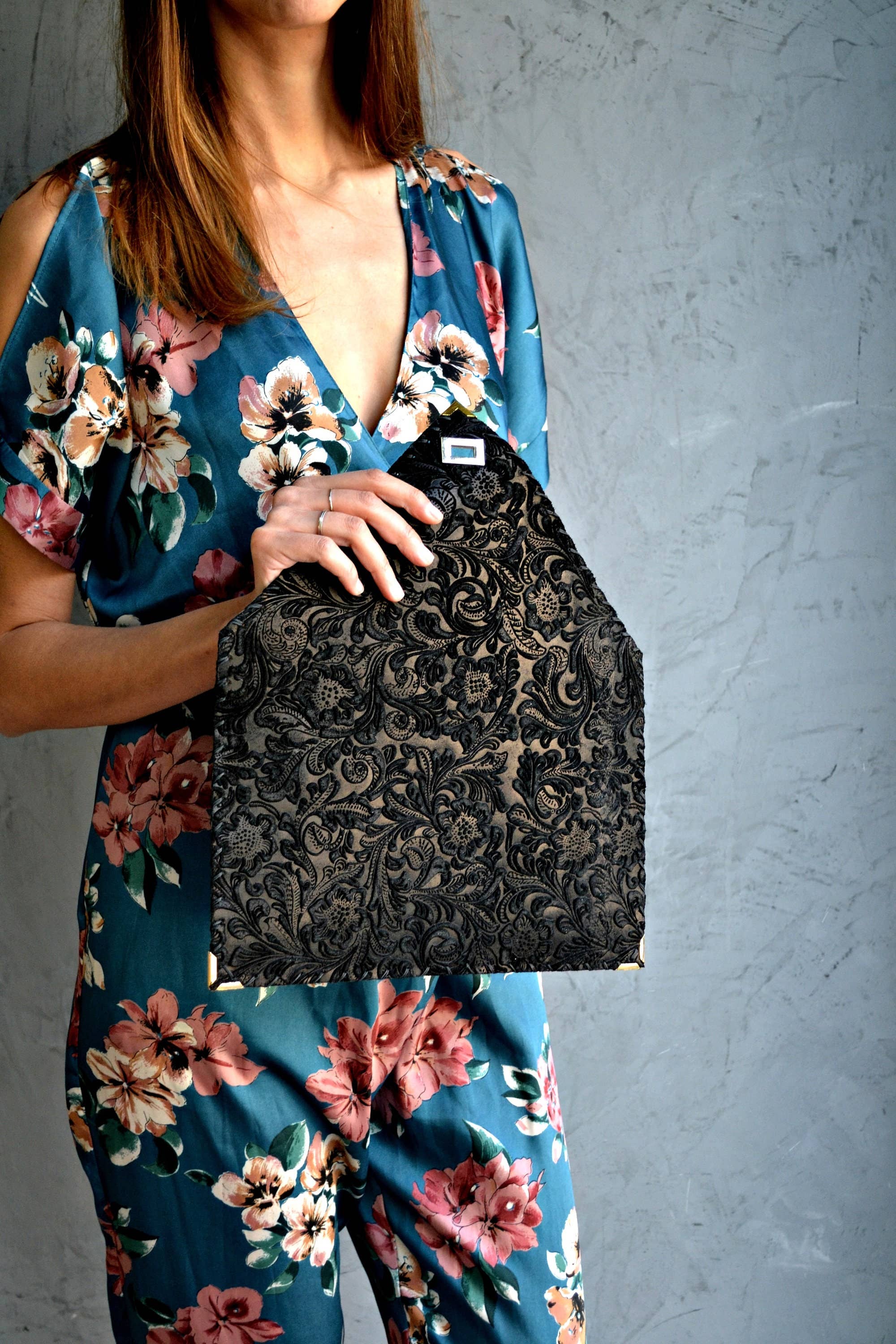 3D Black Symmetria Leather Clutch