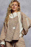 Long sleeve solid stitch edge quilted woven hoodie top