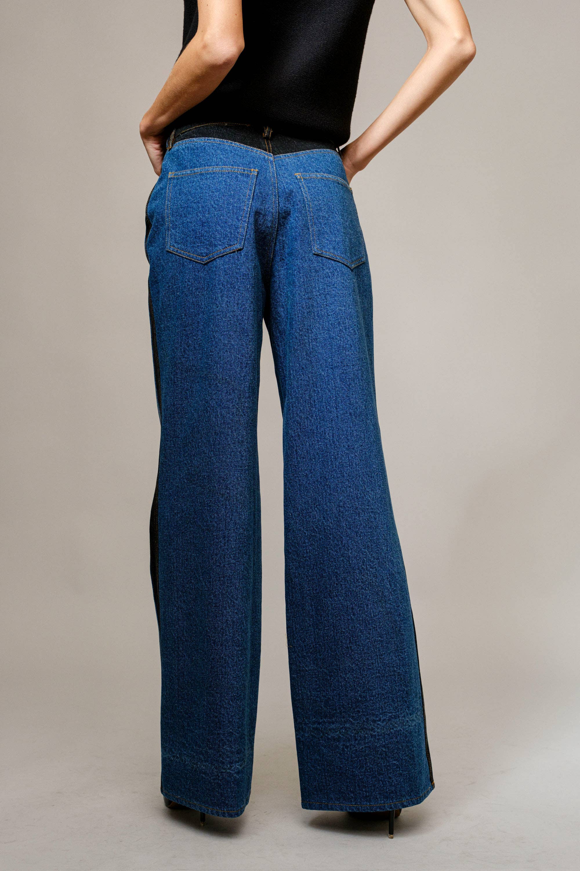 Two Tone Panel Wide Denim Jeans