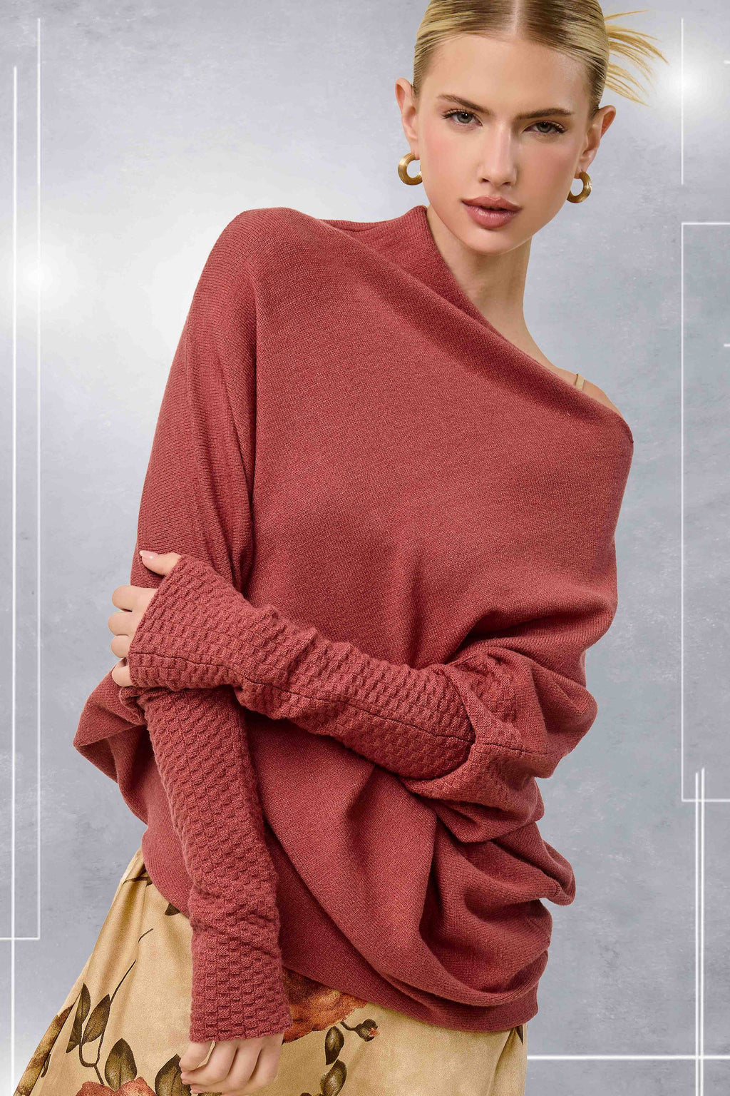 JES3621-Asymmetrical Off-Shoulder Sweater Fall Christmas