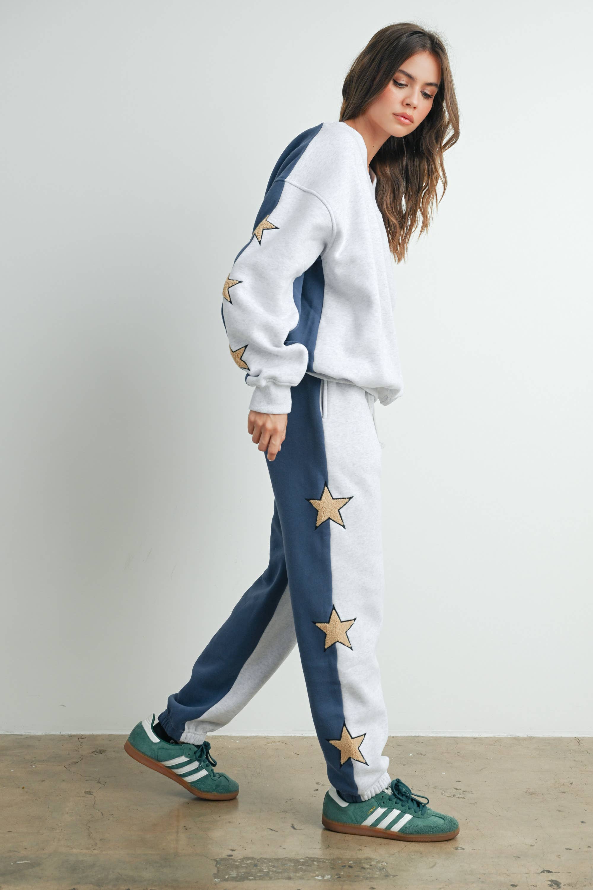 Long Sleeve Round Neck Sweatshirt with Star Detail