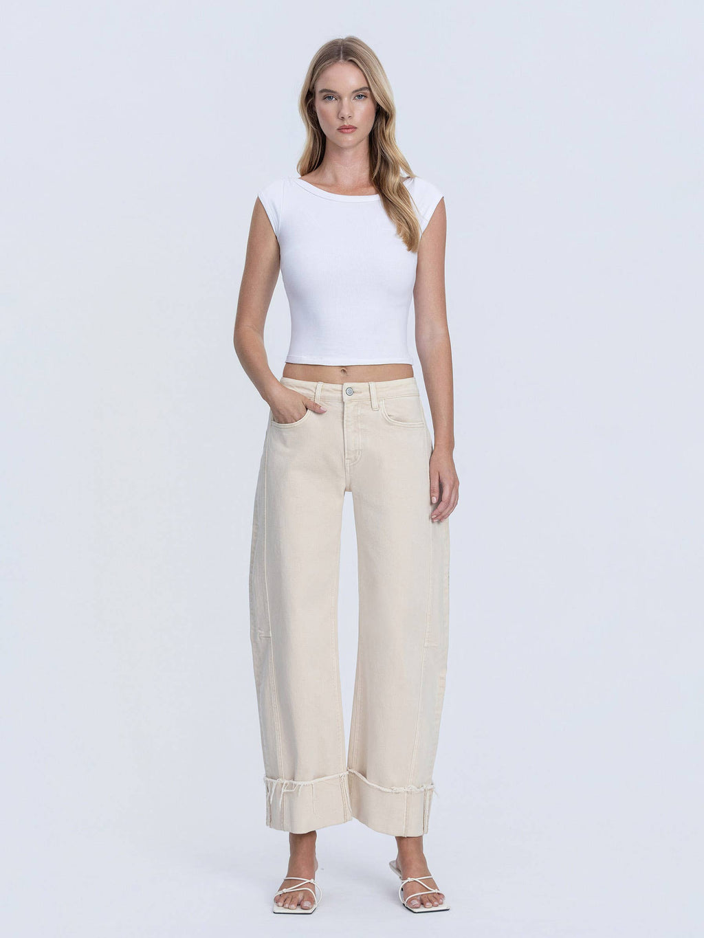 SIDE PANEL CROP CUFFED BARREL JEANS