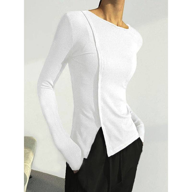 Skinny Split-Joint Round Neck Tee
