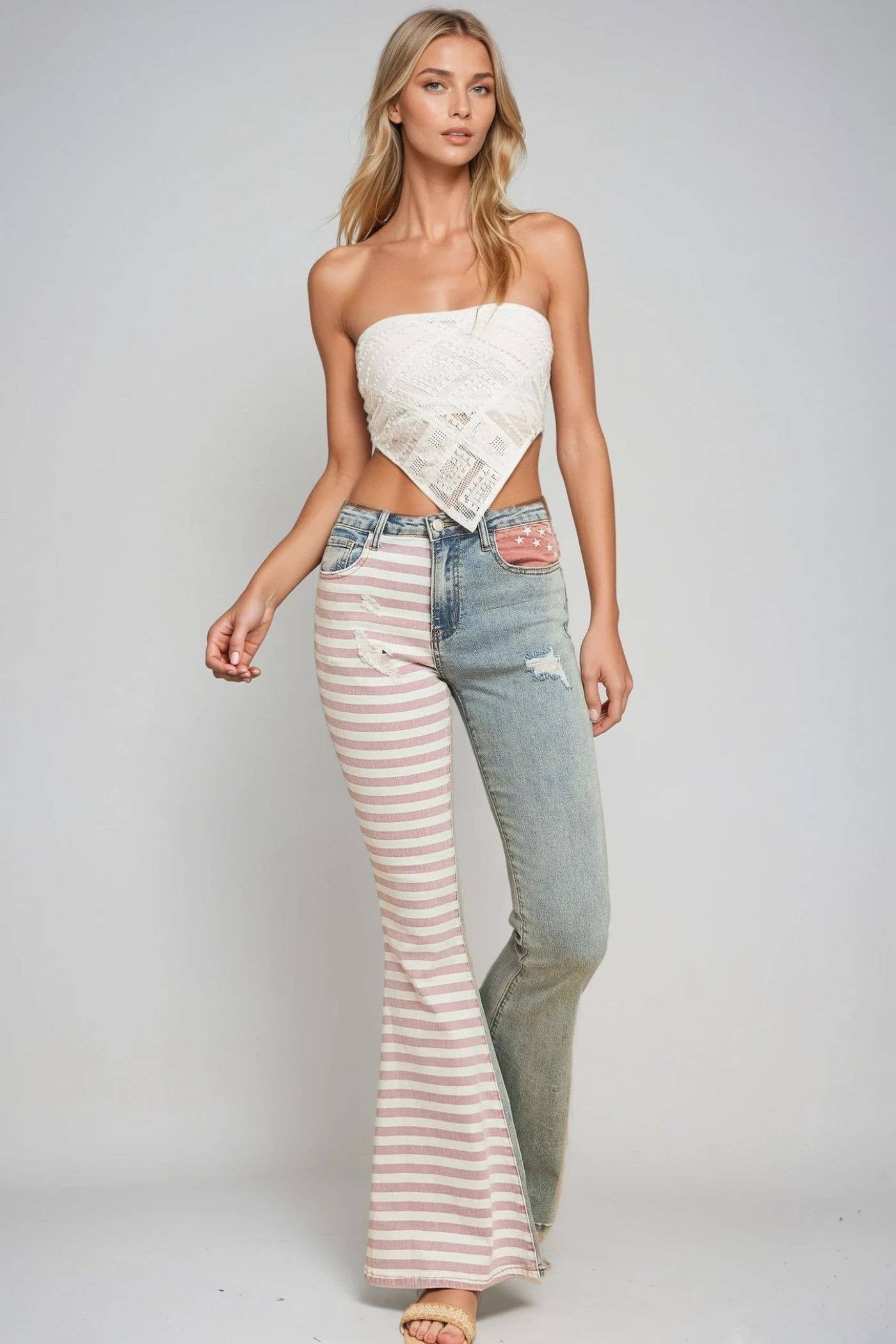 BOHO LACE CROCHET CROPPED TOP WITH SMOCKING 1529TIA