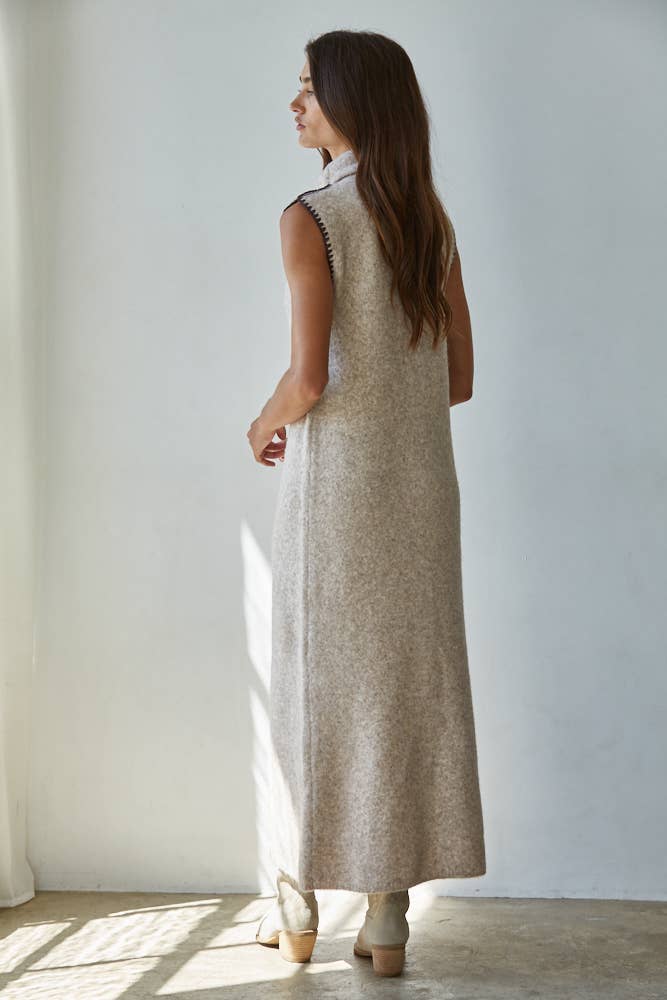 Knit Sweater Turtle Neck Sleeveless Bodycon Maxi