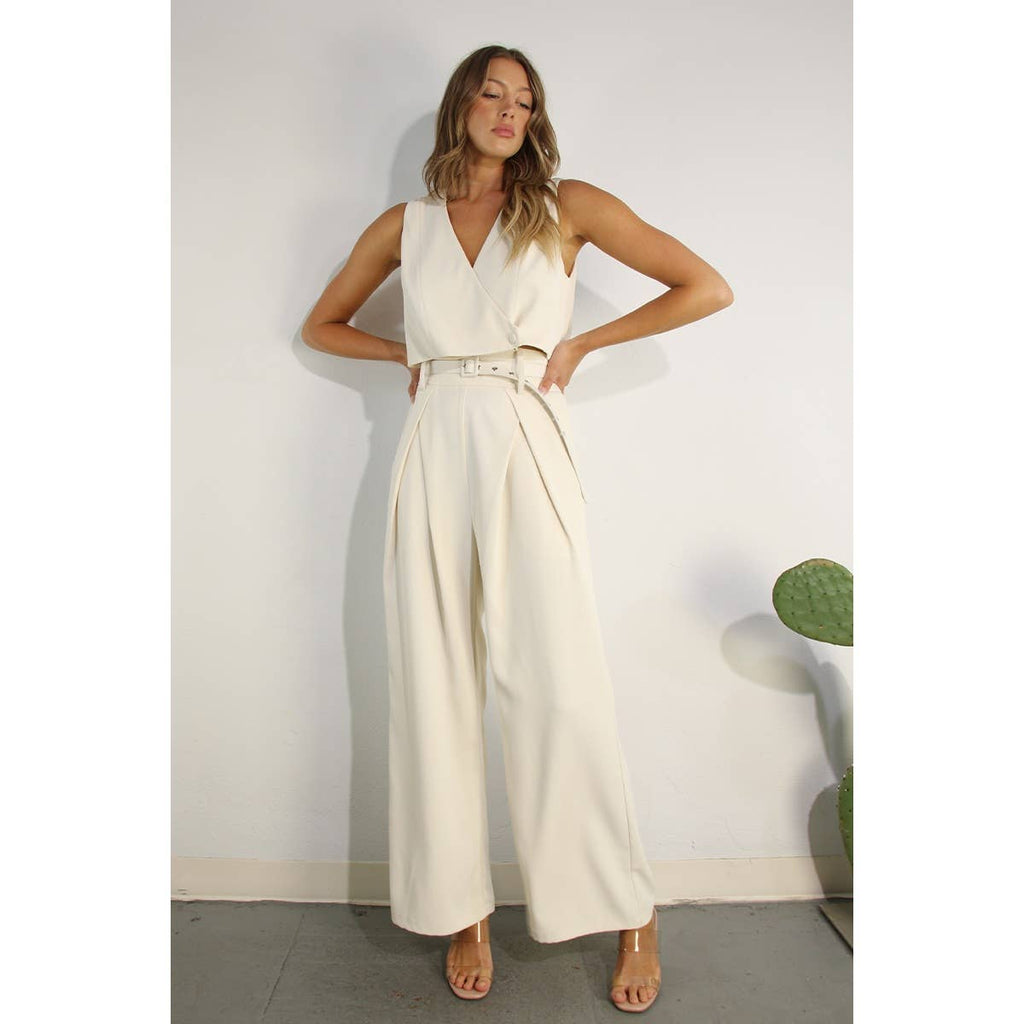 CROP VEST JACKET AND PANTS SET