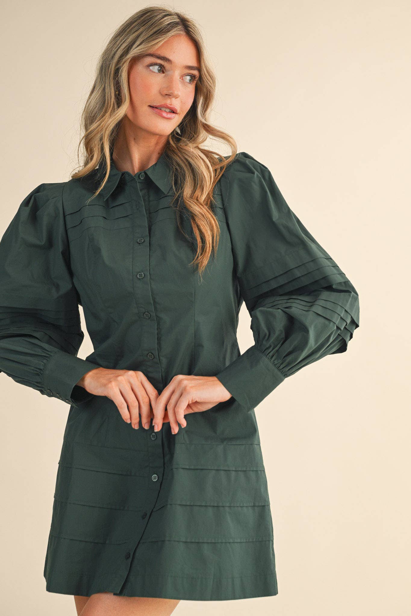 PIN TUCK DETAIL BUTTON-DOWN DRESS