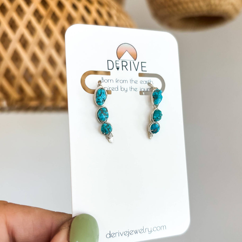 Kingman Turquoise Ear Climbers (Gold or Silver)