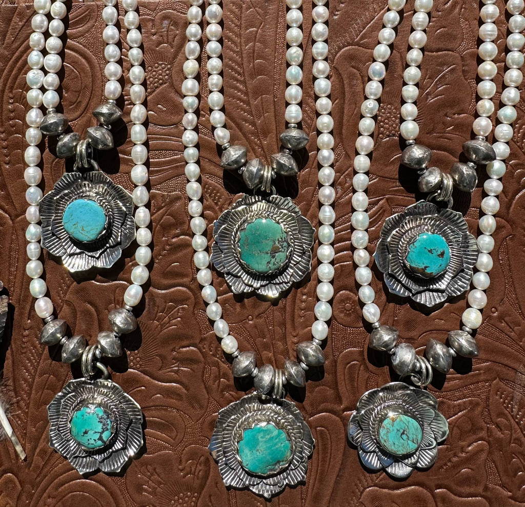 Turquoise and Pearl Blossom Necklace