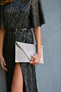 Soft leather clutch in light gray
