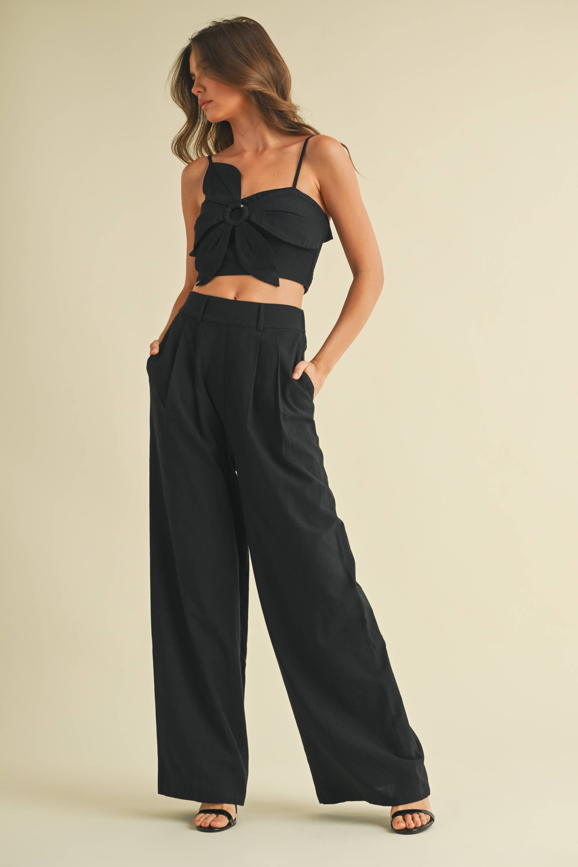 Flowered Crop Top and Wide Leg Pants