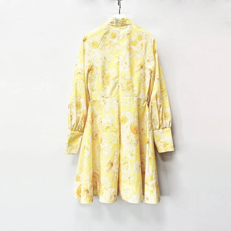 Lantern Sleeve Belted Dress