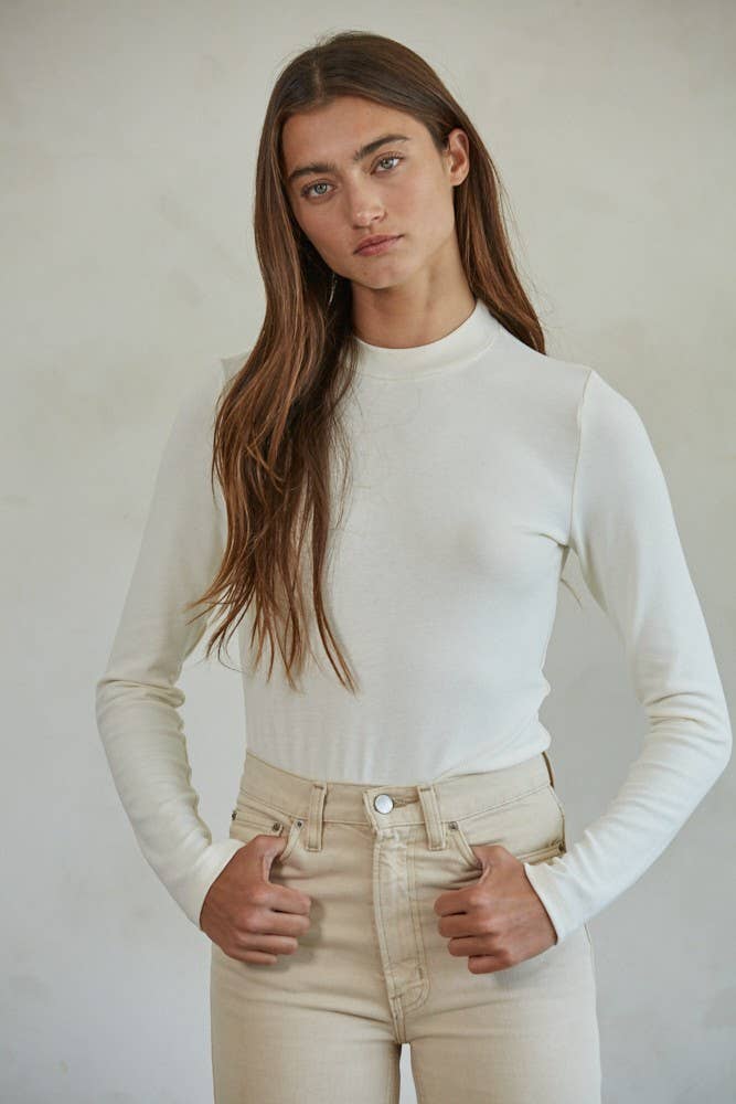 Basic Knit Mock Neck Long Sleeve Pullover Top