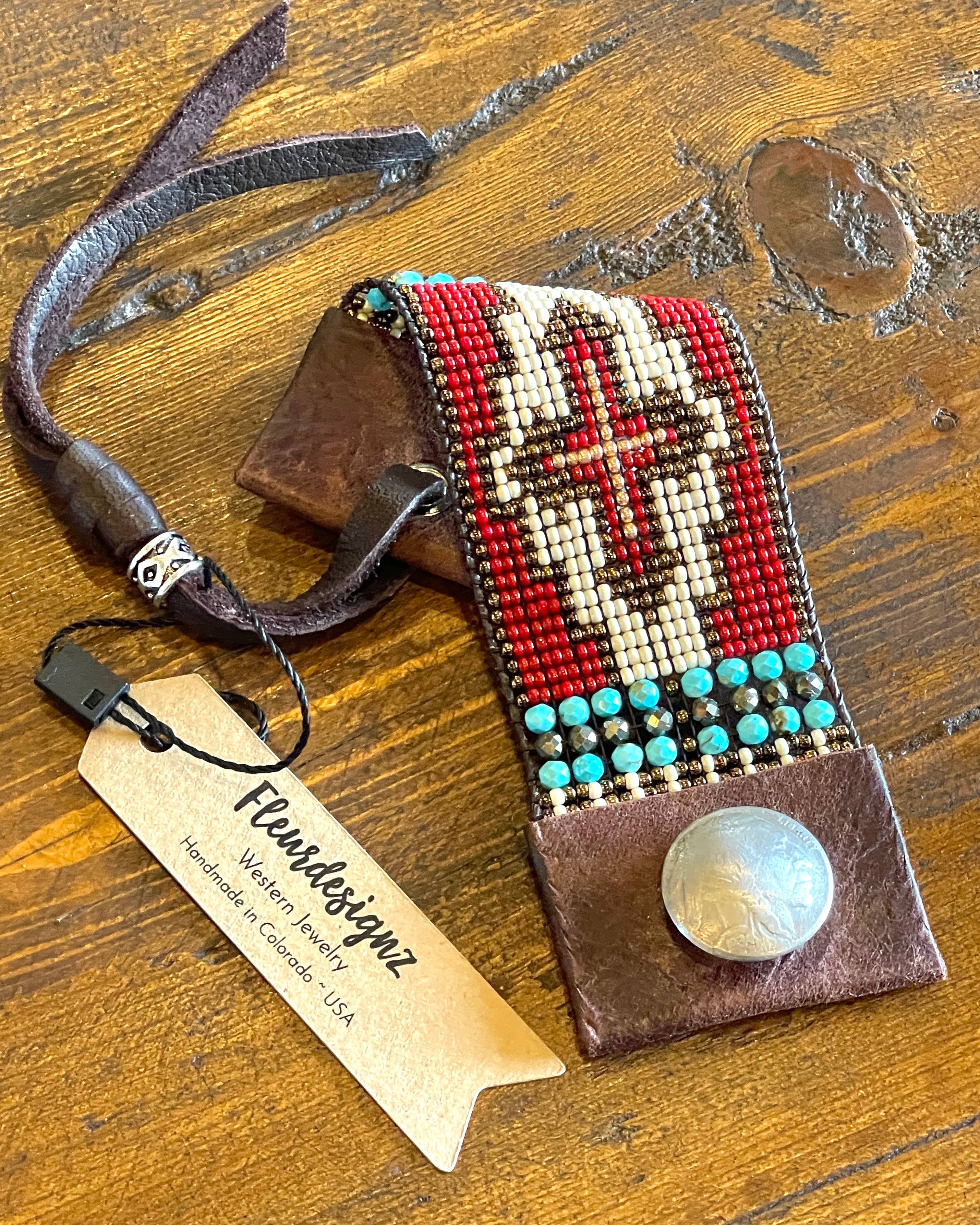 Western Beaded Leather Cuff Bracelet
