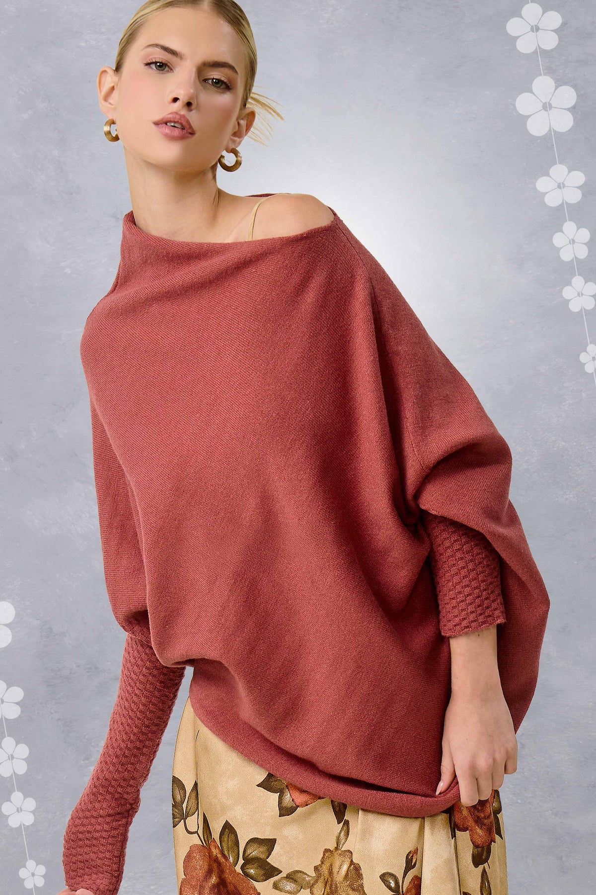 JES3621-Asymmetrical Off-Shoulder Sweater Fall Christmas