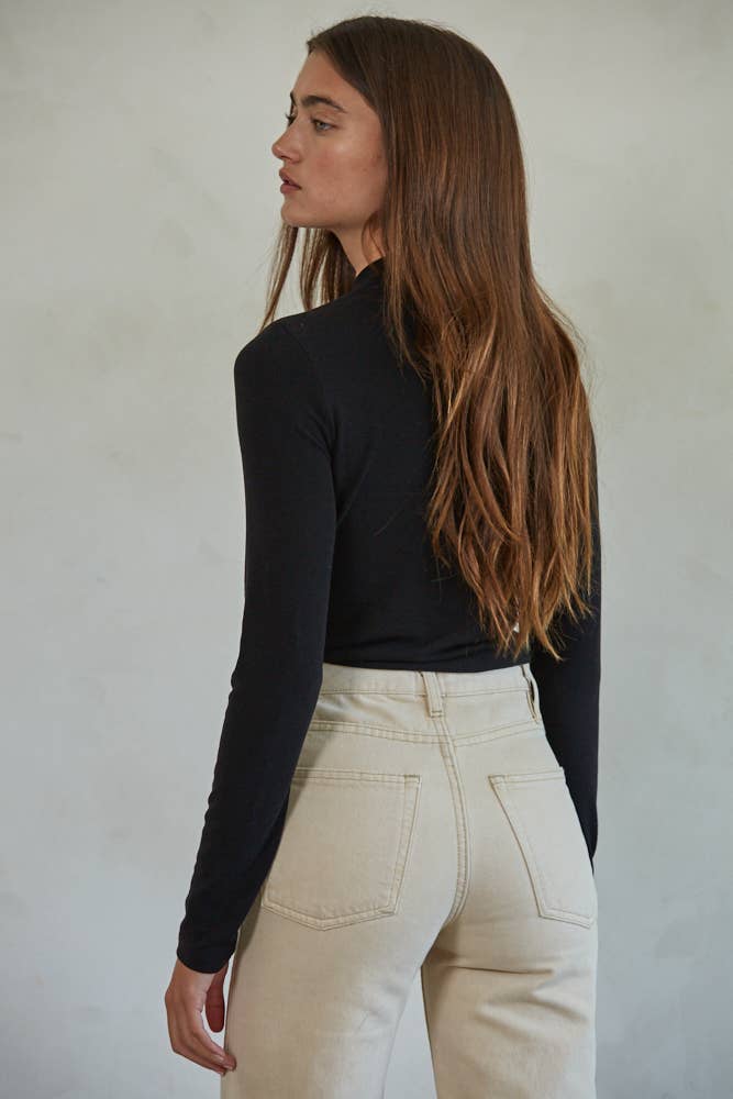 Basic Knit Mock Neck Long Sleeve Pullover Top